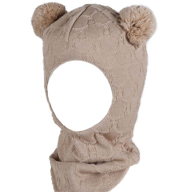 Hovedbilde Kivat balaclava lue med store dusker, Lys Beige