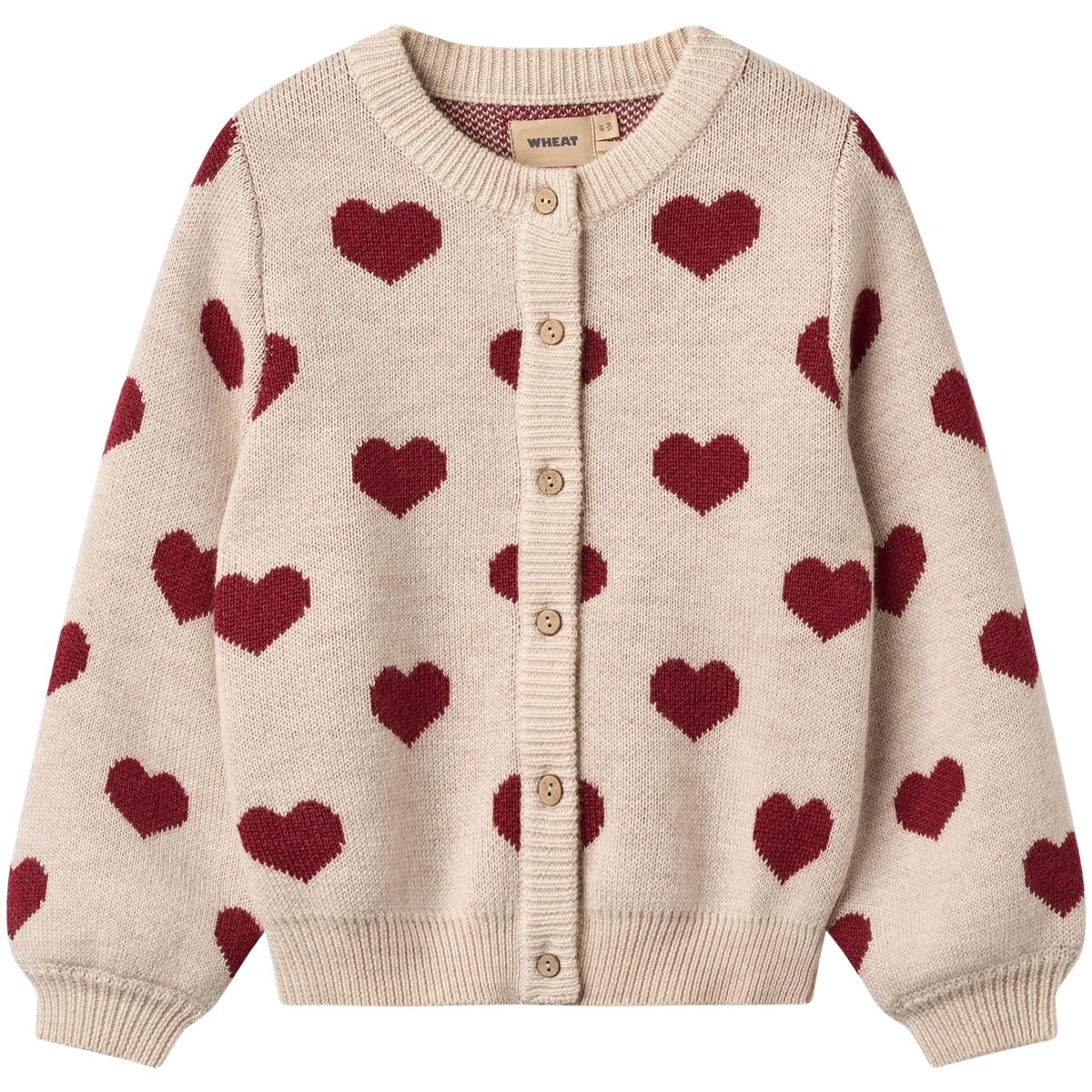 Wheat strikket cardigan i ull til barn, Offwhite Melange