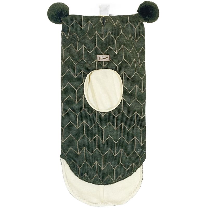 Kivat balaclava ull med mønster og dusker, grønn/beige