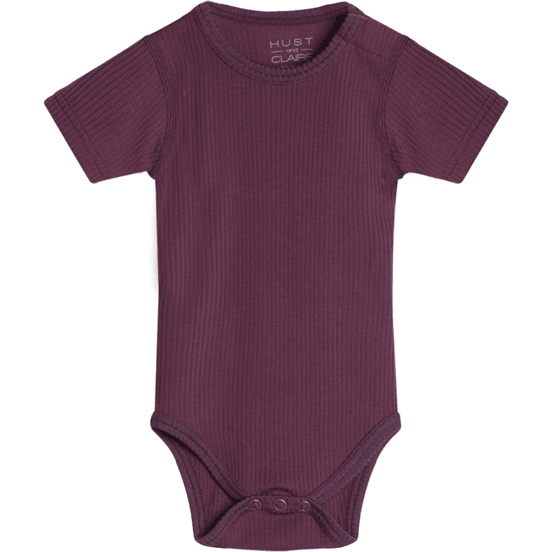 Hust & Claire Bet ribb kortermet body i ull, plum wine