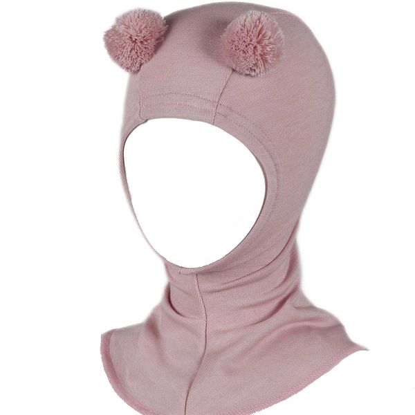 Hovedbilde Kivat balaclava i ullsilke med dusker, Pudderrosa