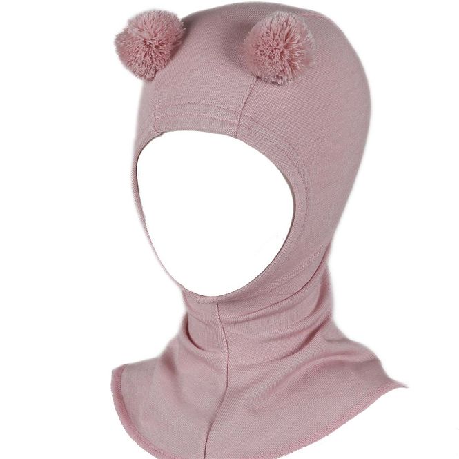 Hovedbilde Kivat balaclava i ullsilke med dusker, Pudderrosa
