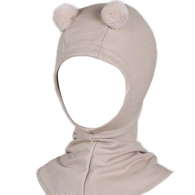 Hovedbilde Kivat balaclava i ullsilke med dusker, Latte