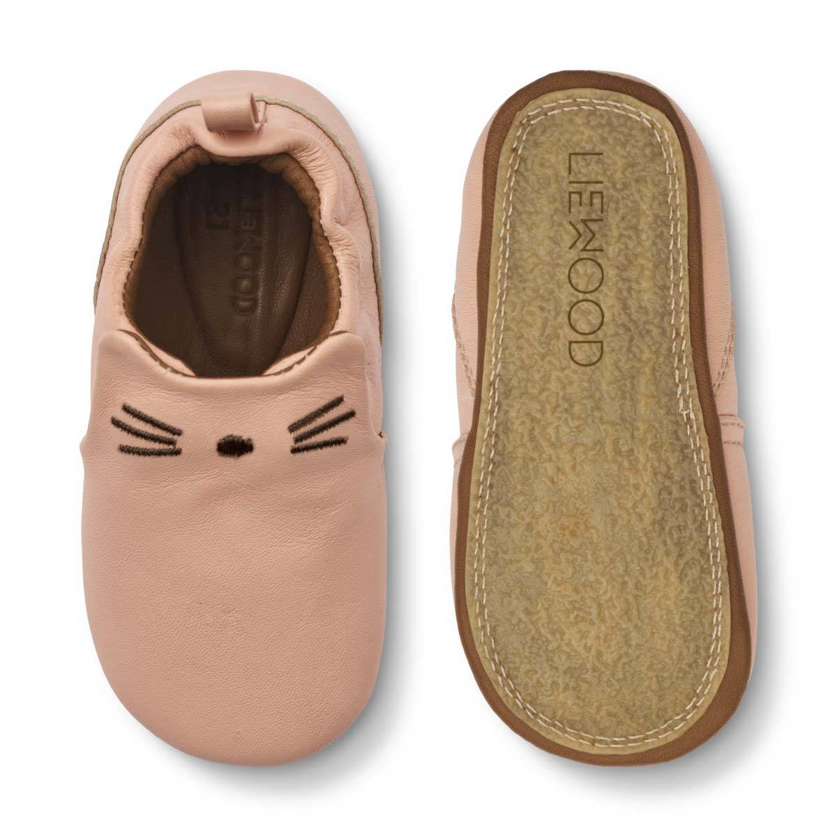 Liewood Eliot Cat skinntøfler til baby og barn, pale tuscany