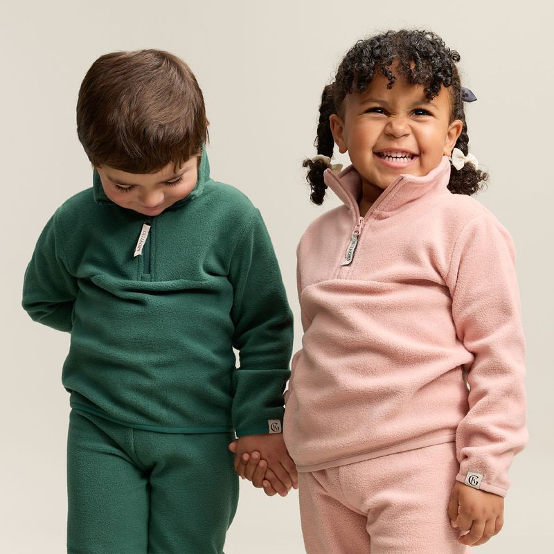 Gullkorn Berg fleece-sett til barn og baby, Tåkerosa