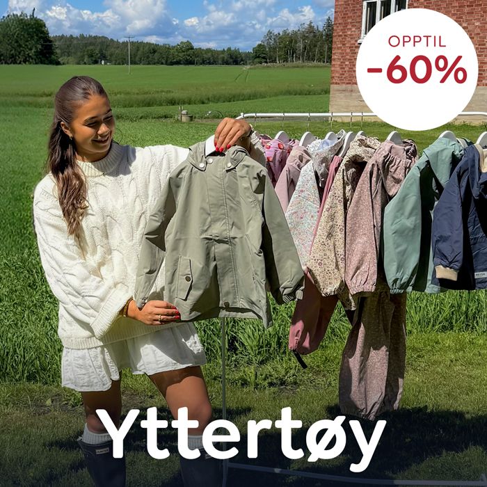 Yttertøy til barn på salg – opptil 60% rabatt på regntøy, jakker og dresser.