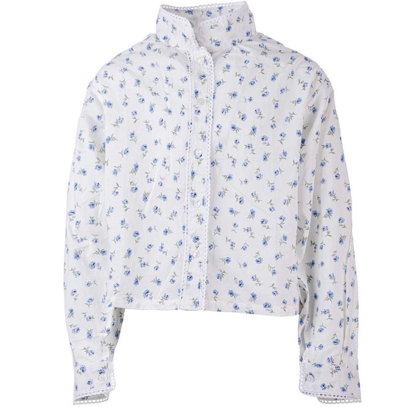 Salto Elly bluse til bunad/festdrakt jente, Blå blomst